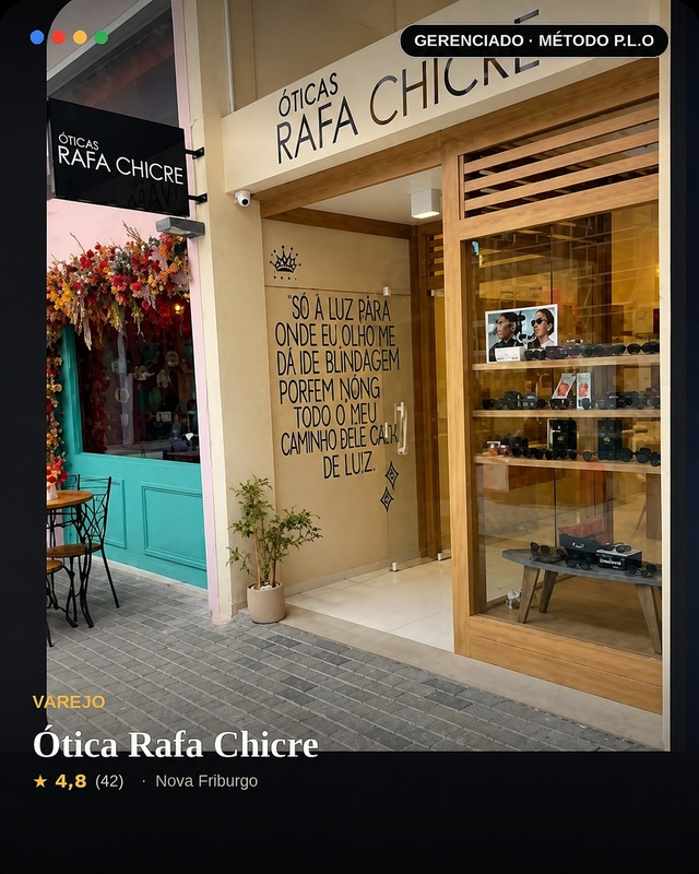 Perfil no Google de Ótica Rafa Chicre gerenciado pelo Método P.L.O