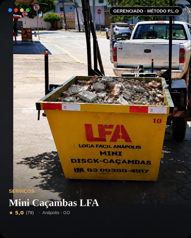 Perfil no Google de Mini Caçambas LFA gerenciado pelo Método P.L.O