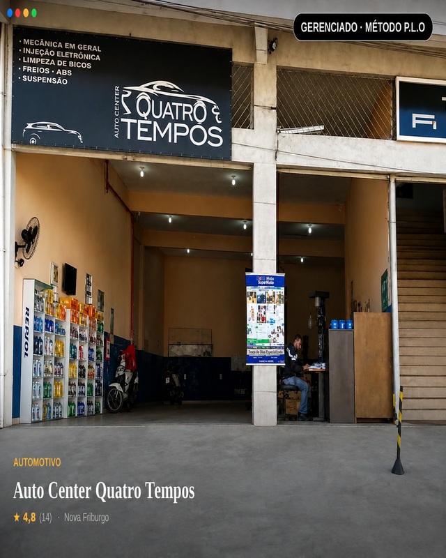 Perfil no Google de Auto Center Quatro Tempos gerenciado pelo Método P.L.O