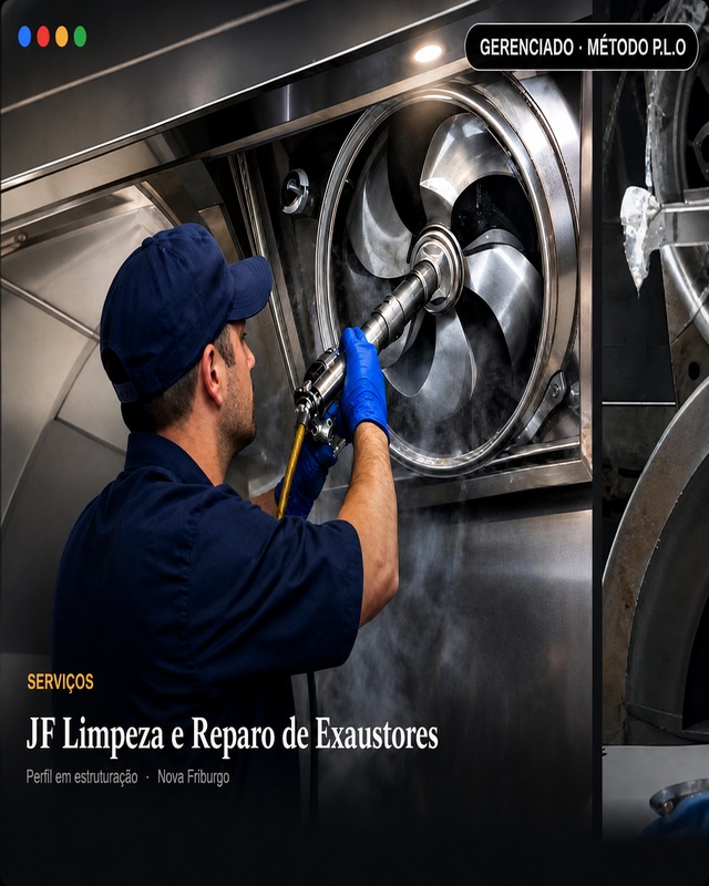 Perfil no Google de JF Limpeza e Reparo de Exaustores gerenciado pelo Método P.L.O